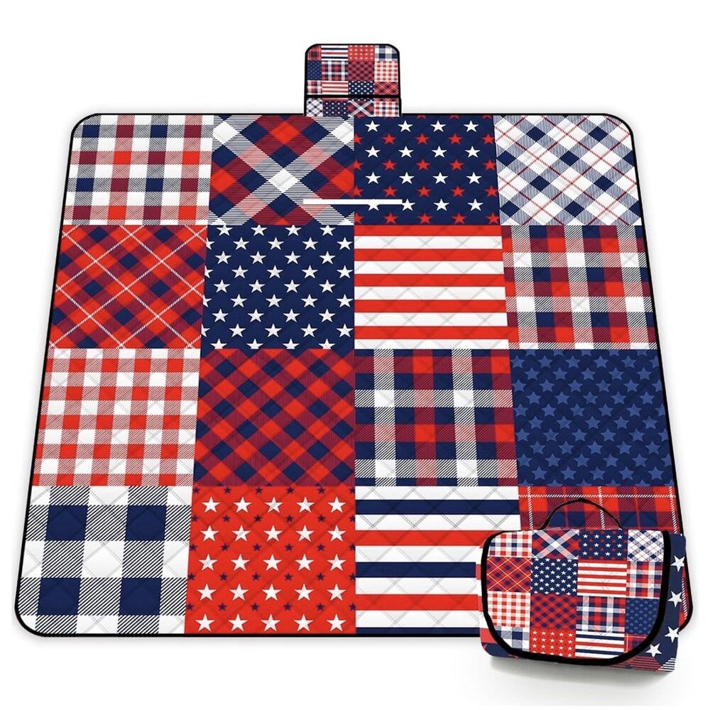 Extra Large Patriotic Picnic Blanket Waterproof,80"x 80"Foldable Machine Wash